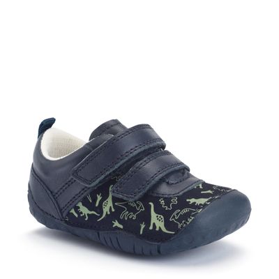 Roar Navy dino nubuck/leather rip-tape baby pre-walkers