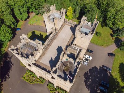 Langley Castle battlements viewed from above