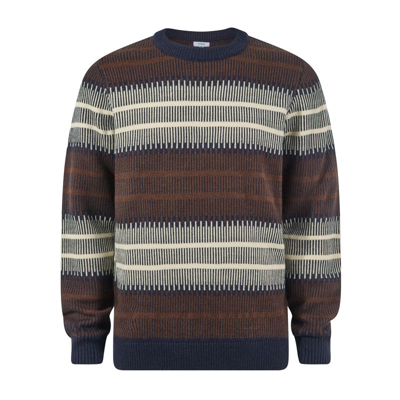 Milo Mens Fairisle Inspired Crew Knit Jumper - Deepest Blue Fairisle