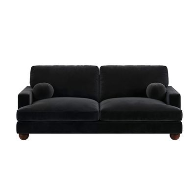 Solace+Co Addison 3 Seater Black Velvet Sofa