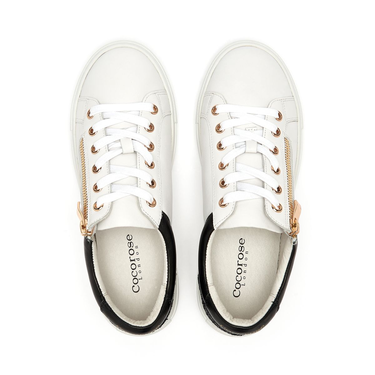 Hoxton Zipped White Zip with Black Glitter low-top trainers from Cocorose London