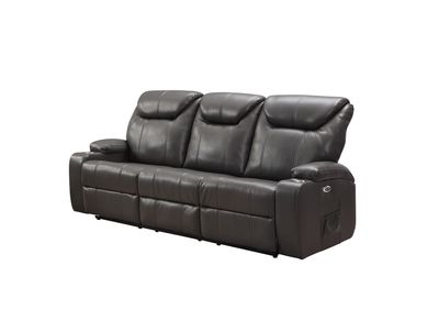 Cinema Grey Electric Leather 3 Seater Recliner Sofa With Two Cup Holders