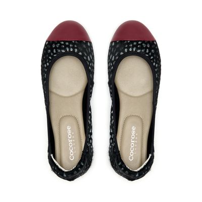 Harrow Black and Silver Leather print with Red Toe-cap flat shoe,  from Cocorose London, 