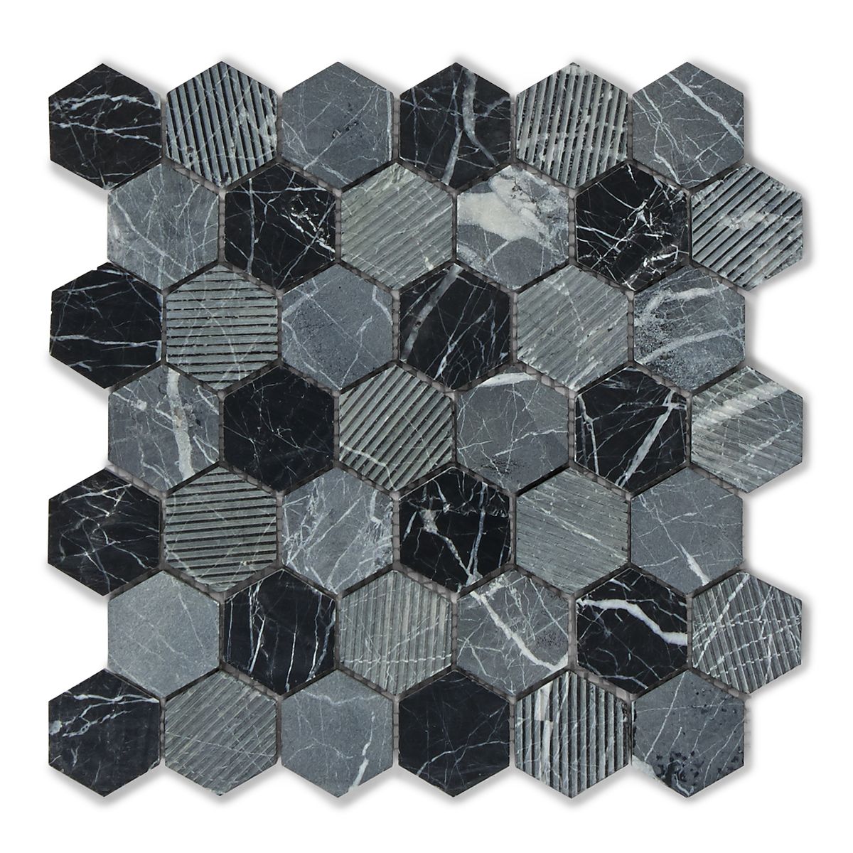 Fairmont Midnight Marble Hexagon Mosaic Tiles