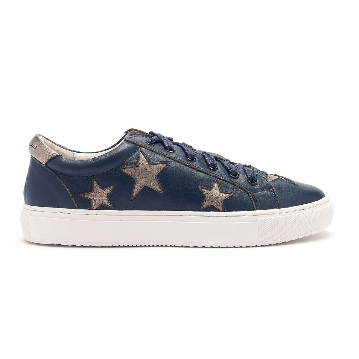 Hoxton navy leather trainers with pewter stars, from Cocorose London 