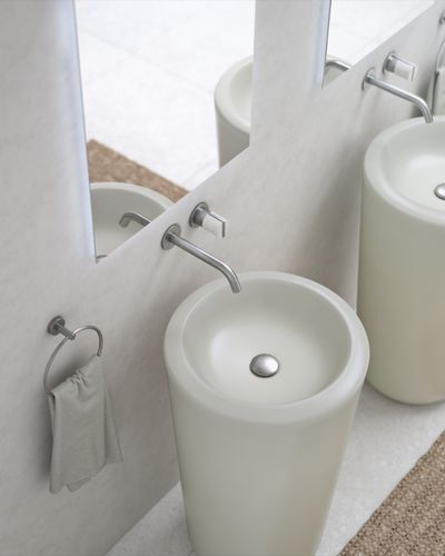 Wall Mounted Basin Tap in Silver Steel (Handles- Beige Ecru)
