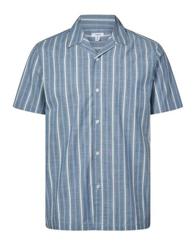 Boldon Mens 100% Cotton Supersoft Short Sleeve Shirt - Light Blue Stripe