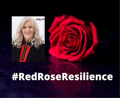 Montage of Catapult PR's managing director, Jane Hunt, with a red rose image 