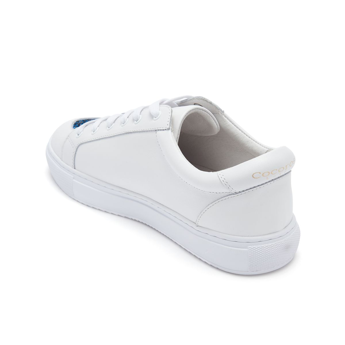 Cocorose London Hoxton White with Navy Glitter Hearts Low Top Trainers