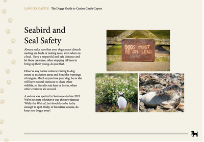 One of the pages in the Langley Castle 'Doggy Guide to Canine Castle Capers'
