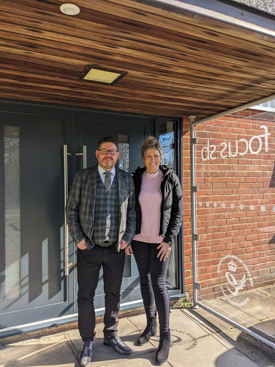 Dr Vanessa Brady OBE pictured with Focus SB Sales and Marketing Manager, Steve Moss