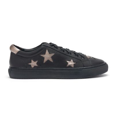 Hoxton black leather trainers with pewter stars, from Cocorose London