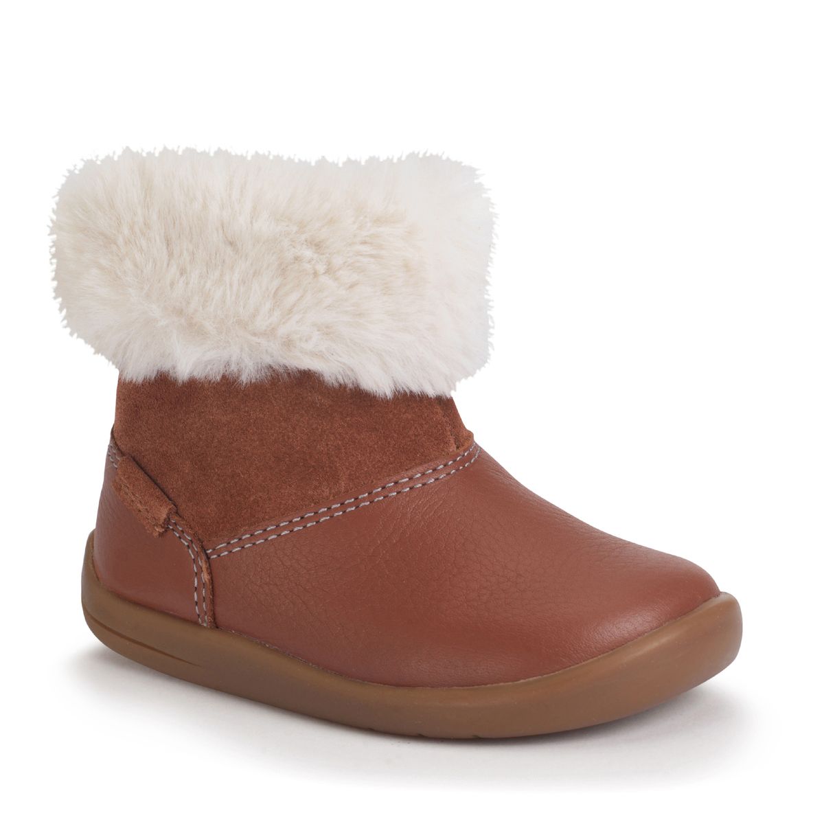 Start-Rite Flurry Tan leather/ suede girls zip-up fur first ankle boots