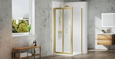 MBOX Bifold Shower Door with Side Panel in Brushed Brass