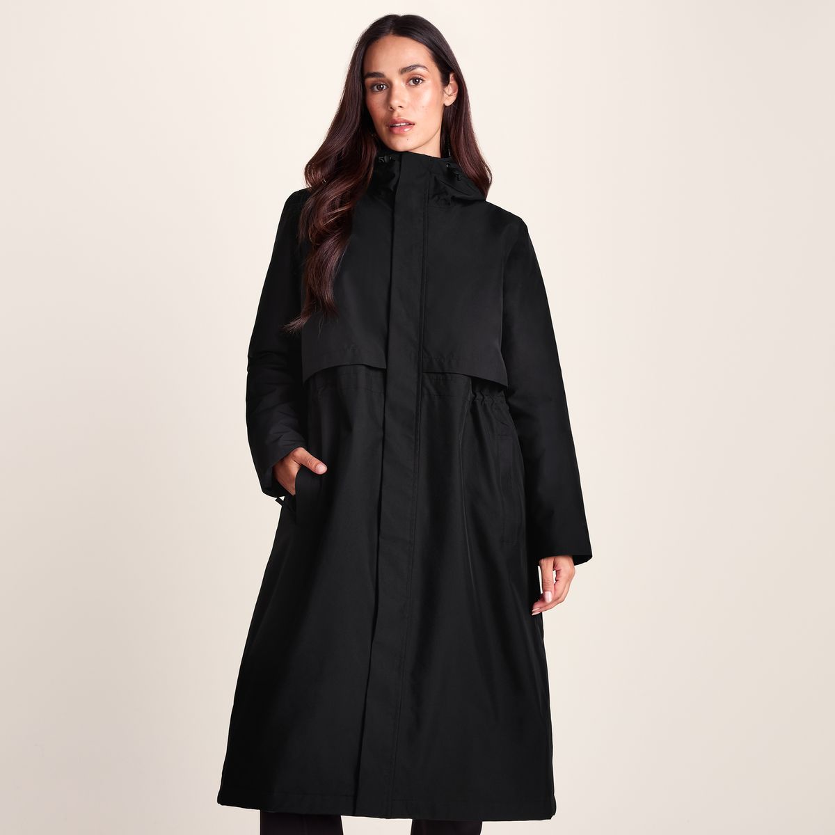 Ari Womens Longline Waterproof Insulated Trench Coat - Black