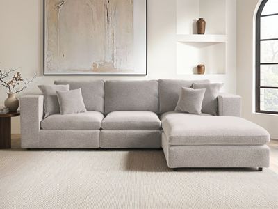 Solace+Co Asher 4 Seater with Reversible Footstool Beige Boucle