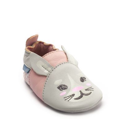 Fable Grey leather bunny baby pram shoes