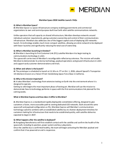 Meridian Space FCL satellite launch FAQs