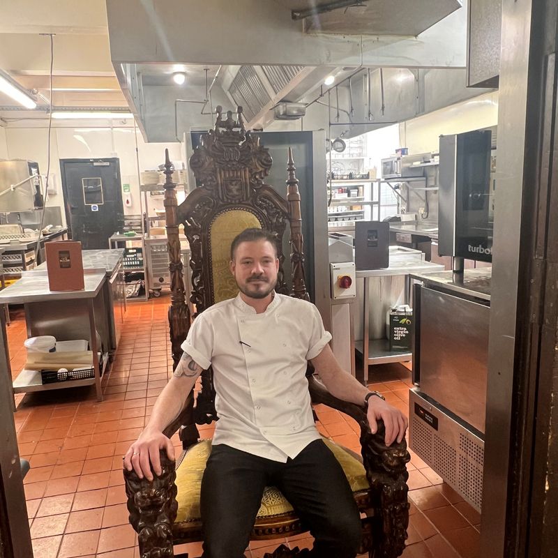 Langley Castle sous chef, Adam Phillips, in the Langley Castle kitchen