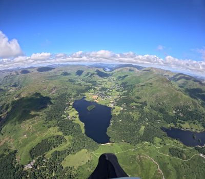 The Lake District fells viewed through the eyes of a paraglider taking on the X-Lakes Challenge.