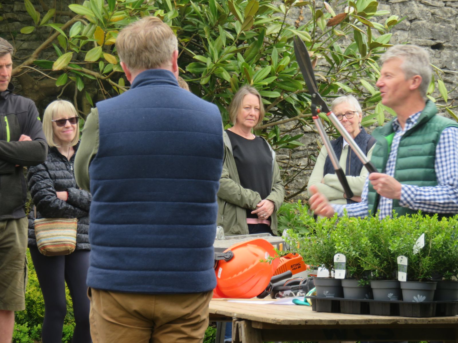 Levens Hall and Gardens head gardener, Chris Crowder, (right), explaining tools used to maintain the topiary 