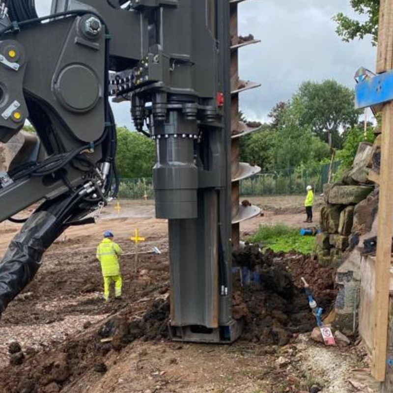 Sheet pile installation near the giraffe area at Chester Zoo, carried out by Sheet Piling (UK) Ltd