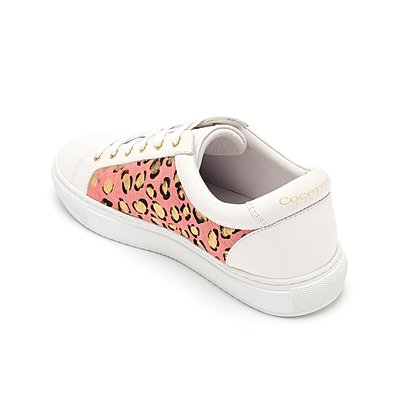 Hoxton White With Pink and Gold Leopard Panels Trainers from Cocorose London