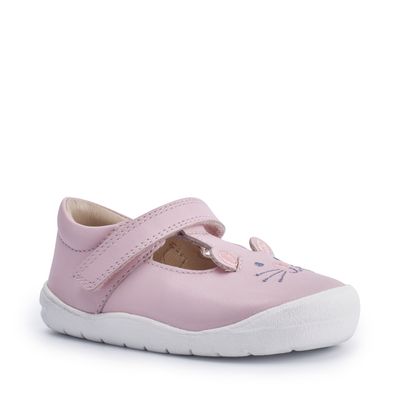  'Buddy' Pink leather mouse riptape first walking shoes