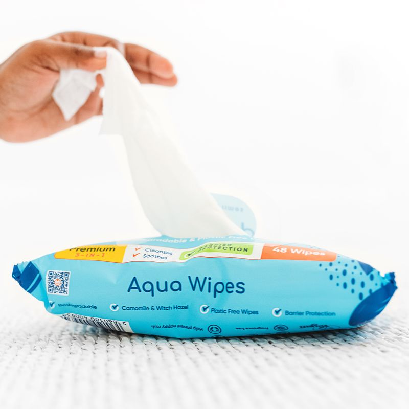 NEW Premium Aqua Wipes 3-in-1 clean, soothe and protect with kindness.