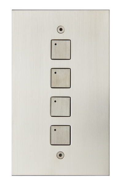 4 gang low-voltage square button vertical keypad switch with LED, satin nickel finish