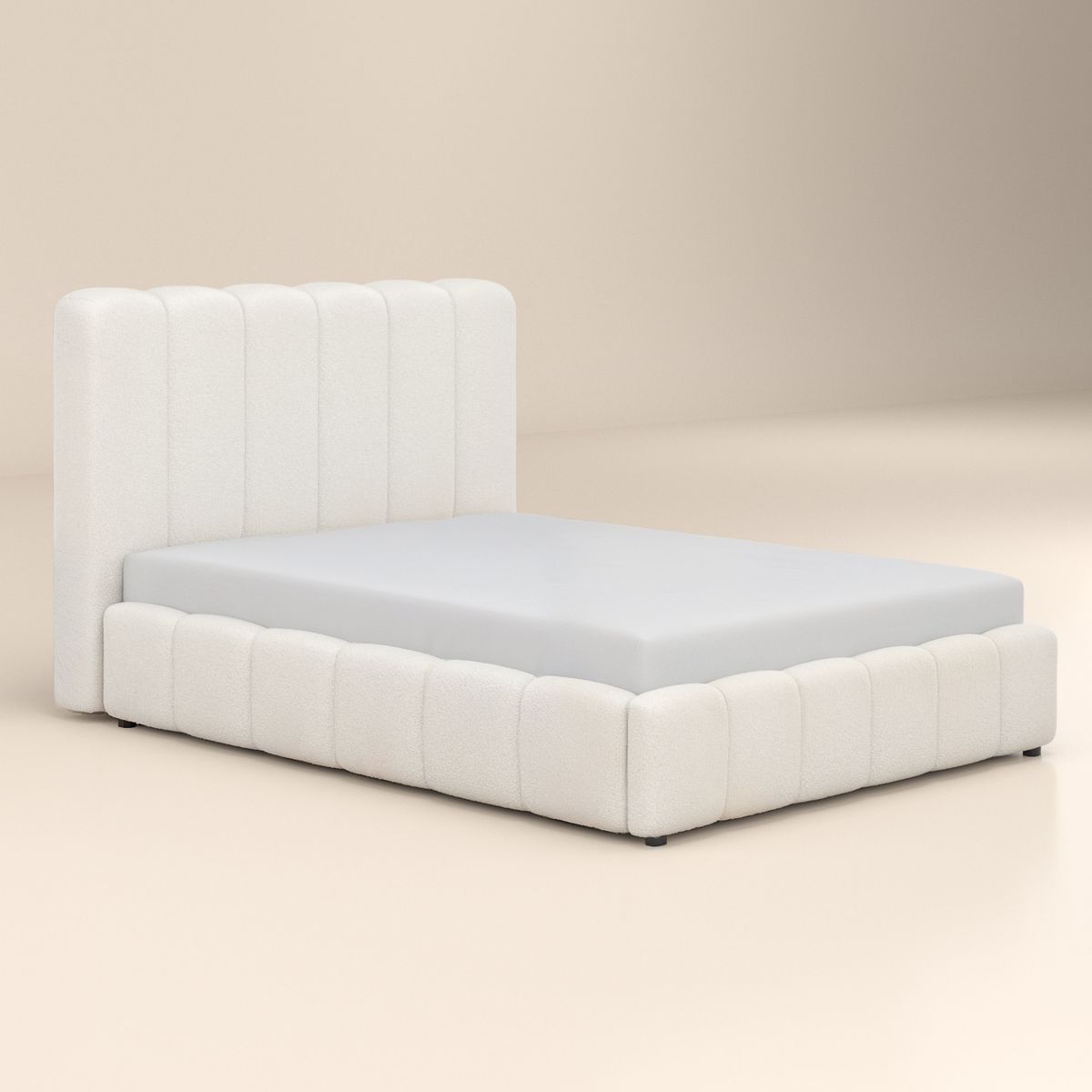 Solace+Co Emilie Ribbed Ottoman Bed Cream Boucle