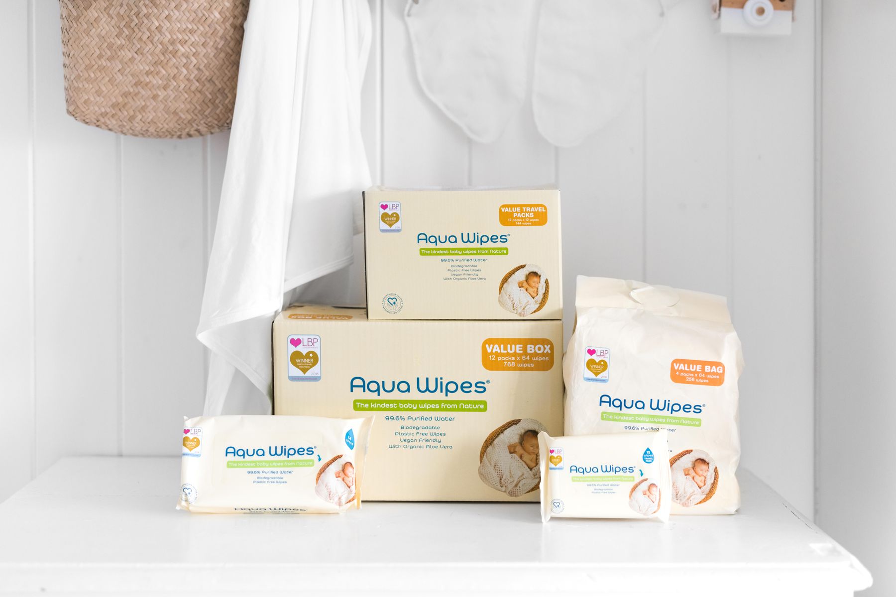 Aqua Wipes are available in single and multi-packs.