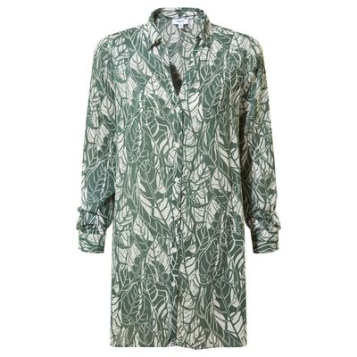 Ronda Women's Shirt Long Sleeve - Green Palm Print