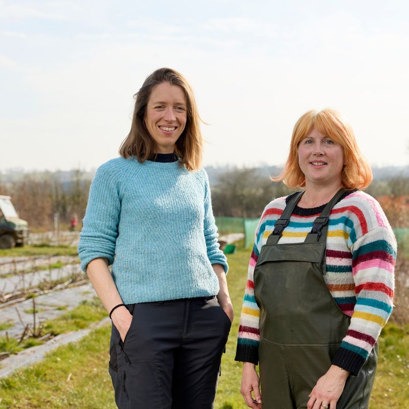 L-R Flower & Farmer owner Milly Naden-Robinson and Moulton College Floristry student Rebecca Whitbread