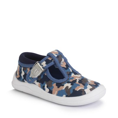 Wriggles T-bar navy camo print buckle first walking shoes