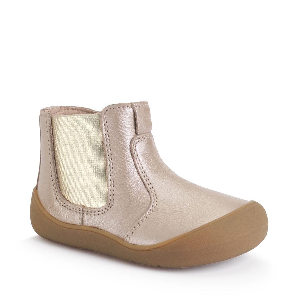 Little Chelsea, Taupe pearlised leather girls zip-up first boots