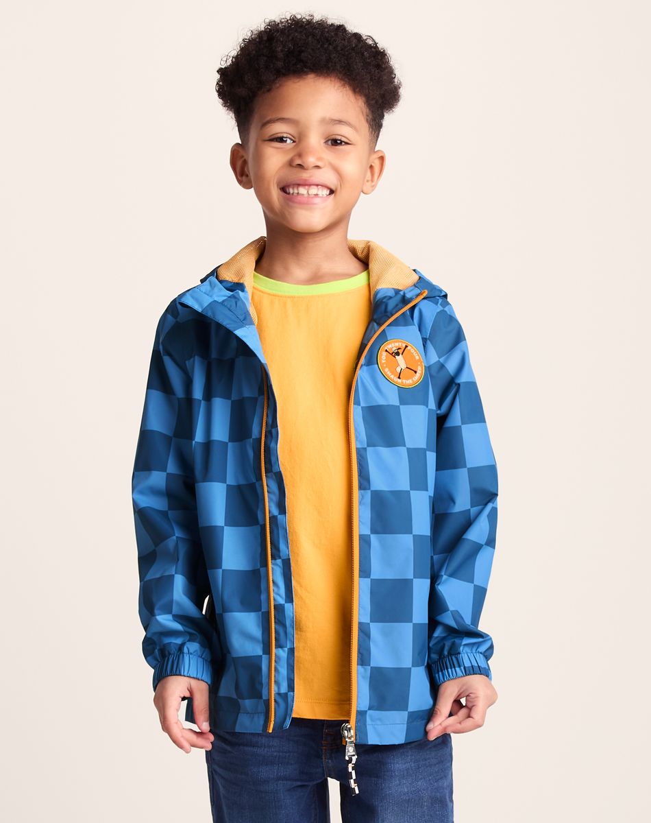 Cohampshire Kids Shaun the Sheep Waterproof Jacket - Bluebell/Night Blue Checkerboard