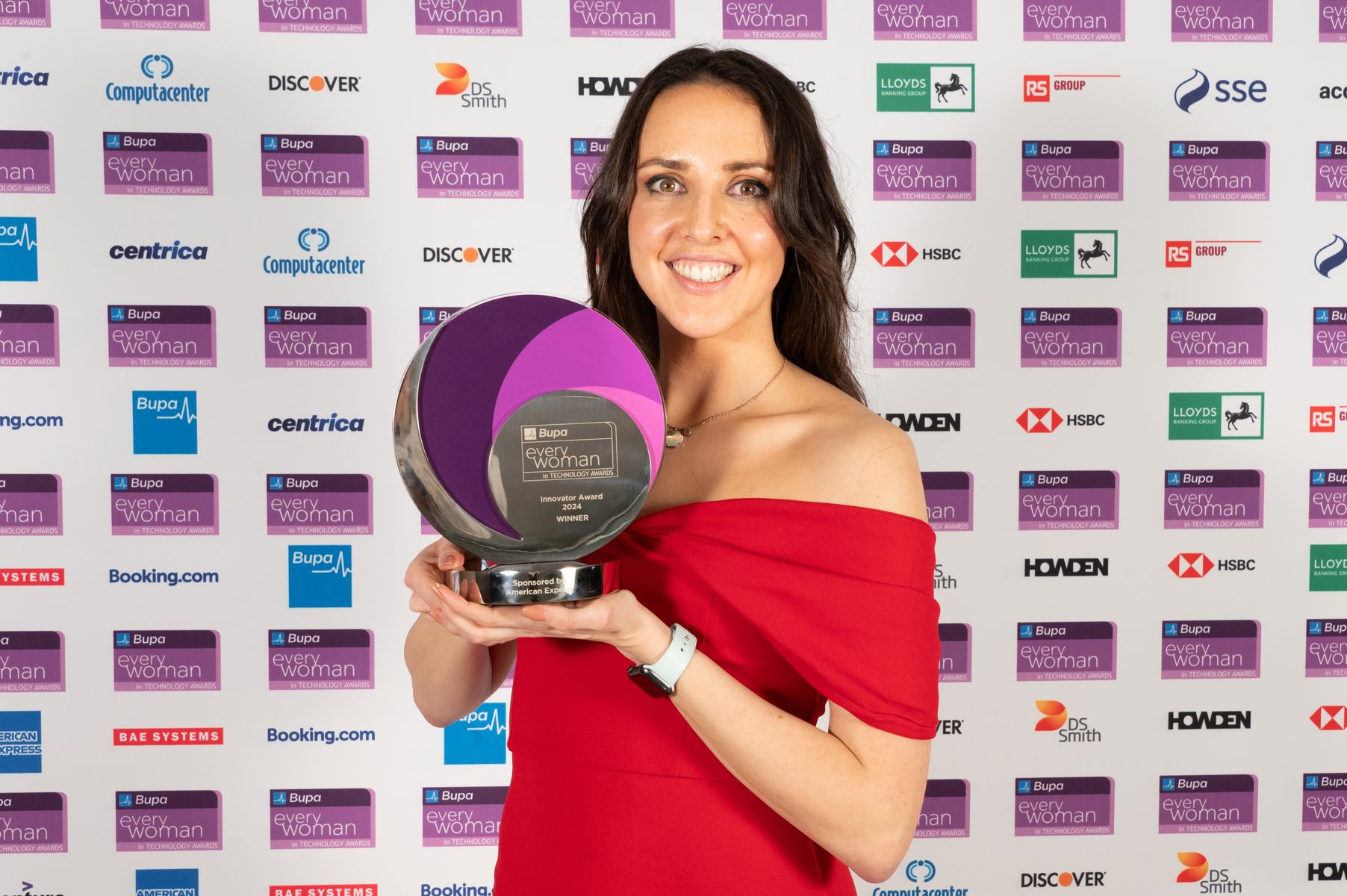 Katie King, winner of the Innovator Award - Sponsored by American Express, at the 2024 Bupa everywoman in Technology Awards