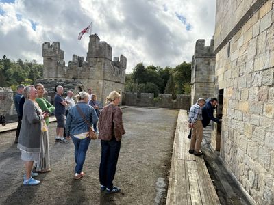 Langley Castle hotel guests on the Battlements, as part of their Battlements Tour