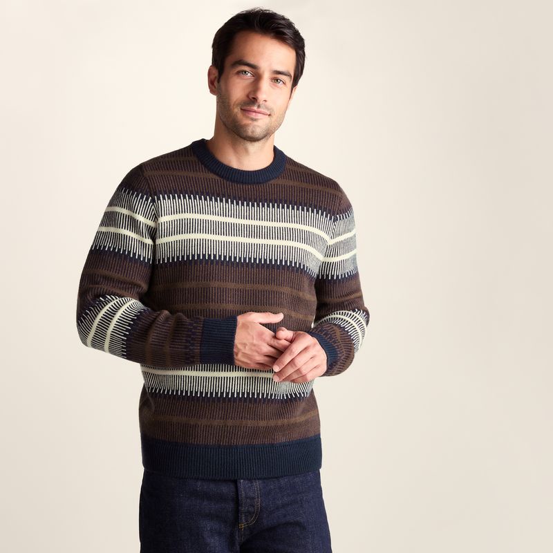 Milo Mens Fairisle Inspired Crew Knit Jumper - Deepest Blue Fairisle