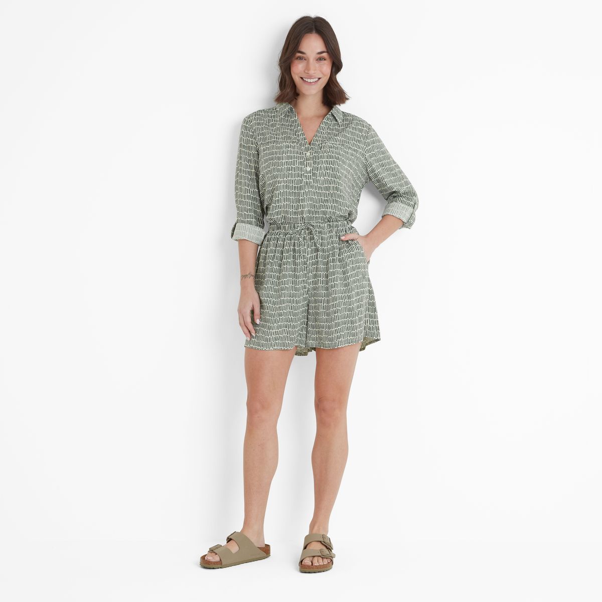 Callie Women's Shorts - Green Dash Print