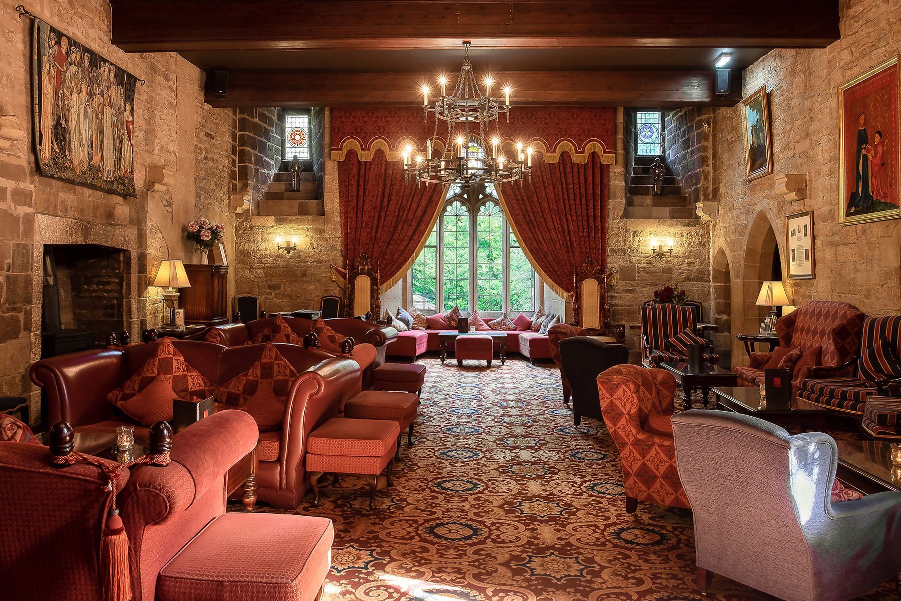 Drawing room at Langley Castle Hotel, Northumberland, UK