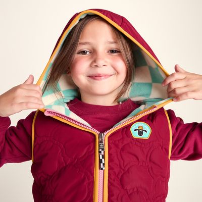 Ancon Shaun the Sheep Kids Insulated Quilted Gilet Microfleece Lining - Beetroot Red
