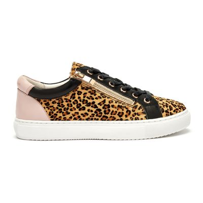 Hoxton Zipped Leopard Print with Pastel Pink low-top trainer from Cocorose London