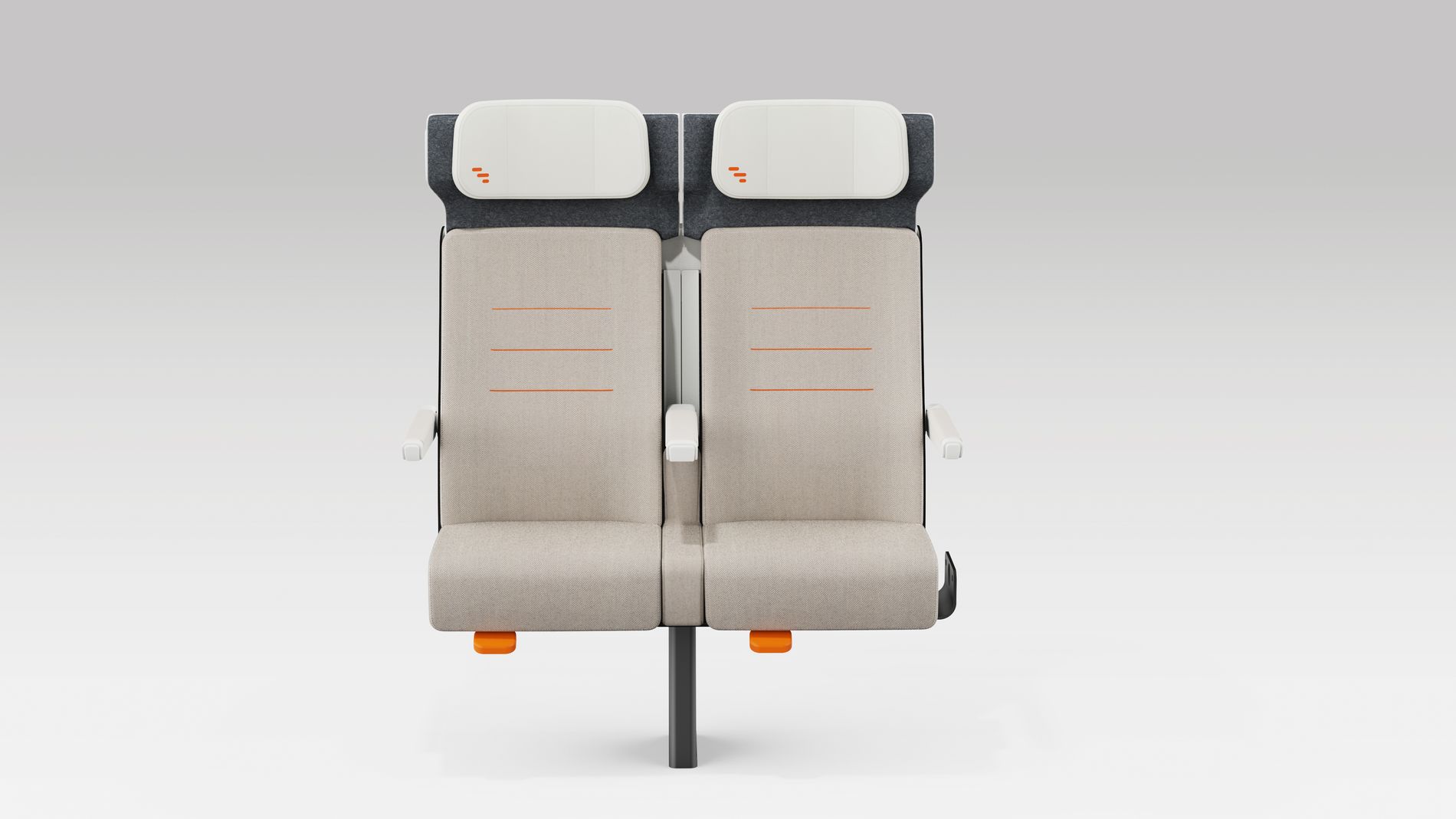 Front view of a pair of ALIZÉ train seats with arms up. 