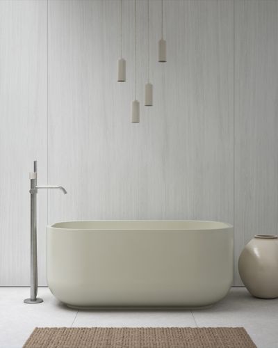 Floor Mounted Macaron Bath Mixer in Silver Steel (Handles- Beige Ecru)