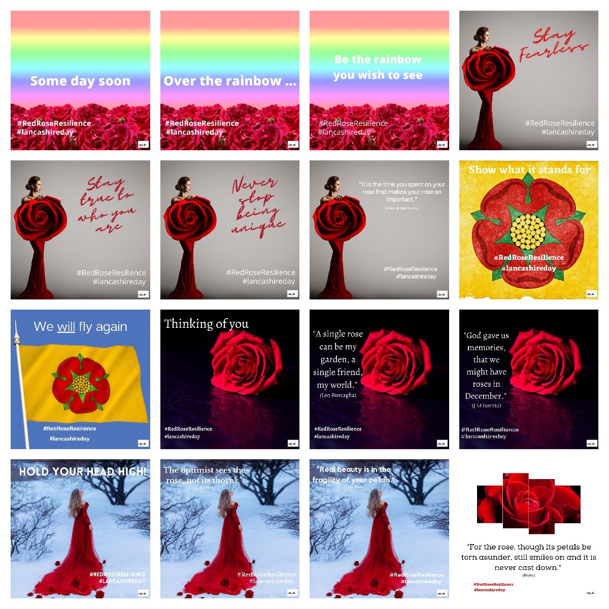 Grid 1 of Lancashire Day posts created by. Catapult PR to boost positivity within the county of Lancashire on #LancashireDay 2020, 