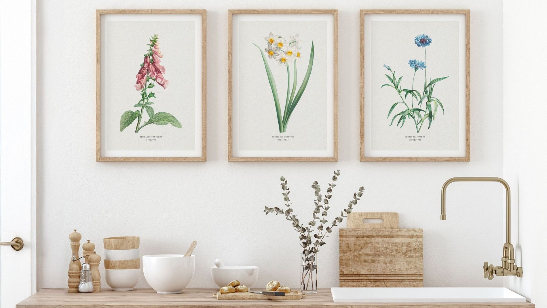 Suggested Header 2000px Set of Three Vintage Flower Prints - Vintage Botanical Prints - Natural Frame.jpg