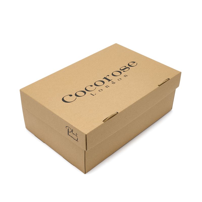 Sustainable gift box for the new plant powered range of cactus leather vegan trainers from Cocorose London, made from recyclable cardboard.