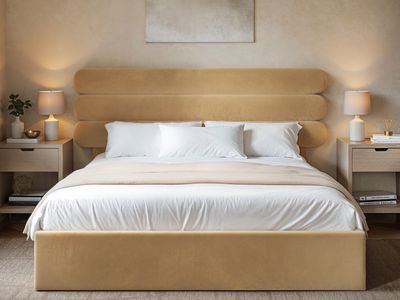 Solace+Co Atlas Ottoman Bed Sand Velvet
